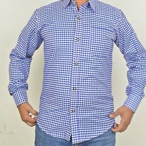 Vintage Plaid Long Sleeve Button Down Shirt Summer Mens Blue Checked Shirt NEW